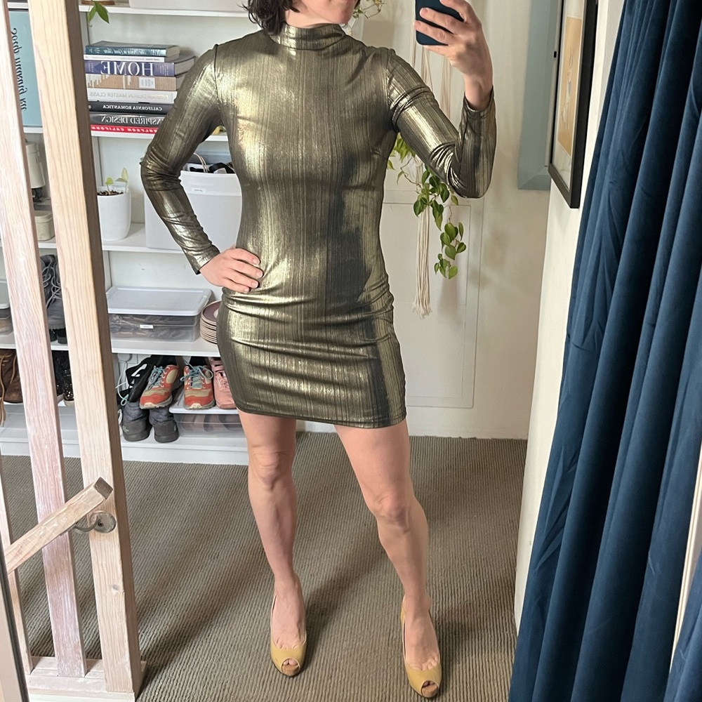 Nasty Gal Shine Factor Dress - metallic mini with long sleeves